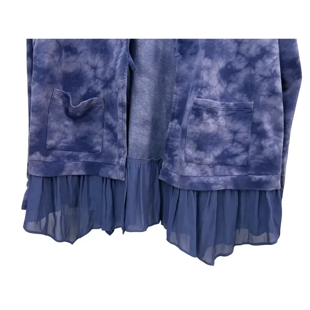 Logo by Lori Goldstein Open Front Top Cardigan Hooded Light Flowy Purple Ruffle - Picture 8 of 9